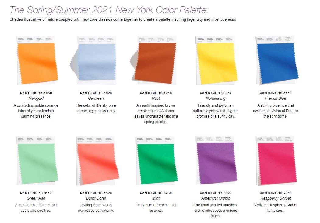 Pantone Spring/Summer 2021 Fashion Week Palettes